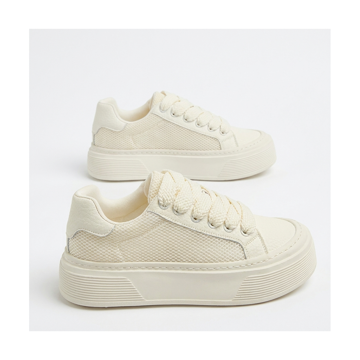Men's Beige, Gray and Cream Mesh Platform Casual Sneakers - studio white background