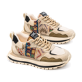 Men's Beige Multi-Color Patterned Running Sneakers - studio white background