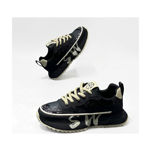 Men's Black, Gray and Navy Platform Casual Sneakers - studio white background