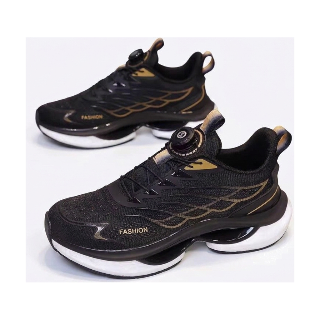 Men's Black, Navy and Beige Running Sneakers - studio white background