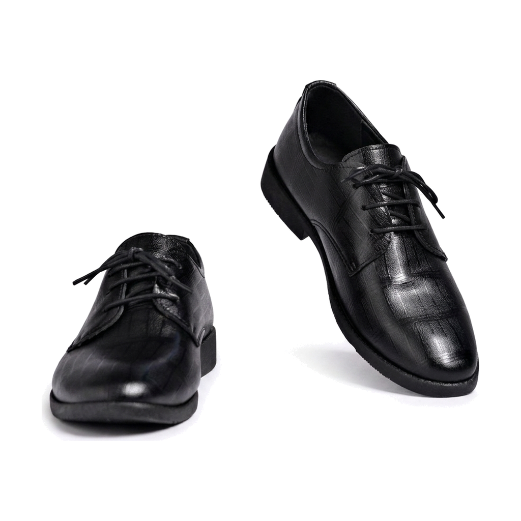 Men's Black, Navy and Silver Dress Shoes - studio white background