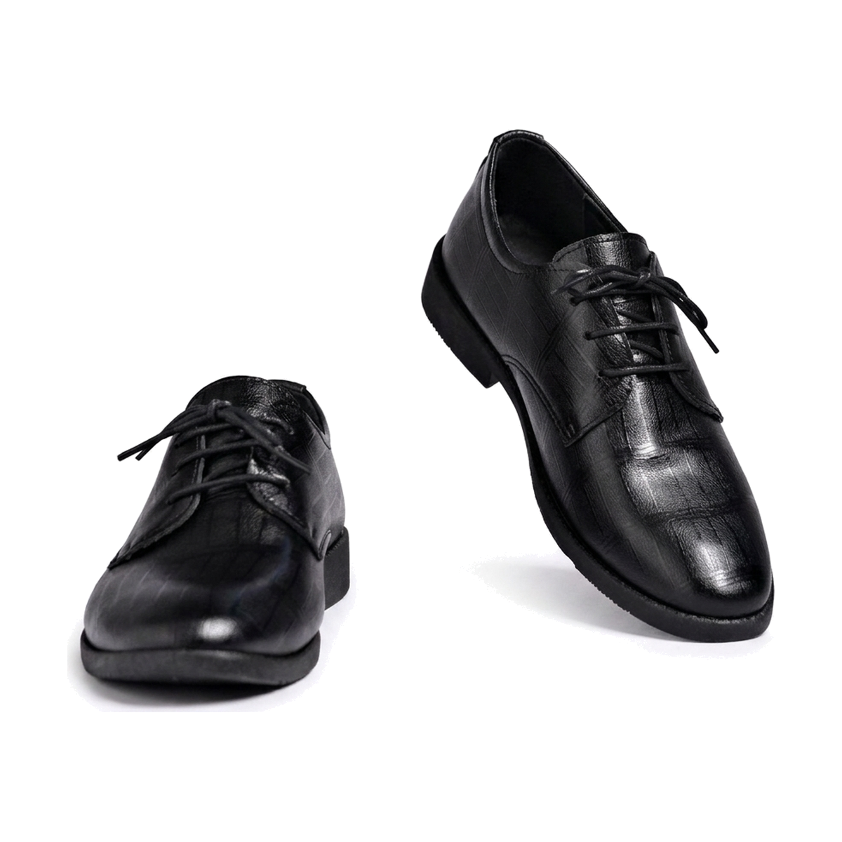 Men's Black, Navy and Silver Dress Shoes - studio white background