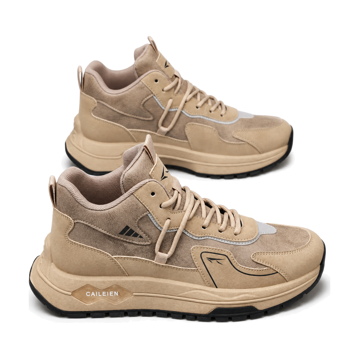 Men's Tan Chunky Platform Running Sneakers - studio white background