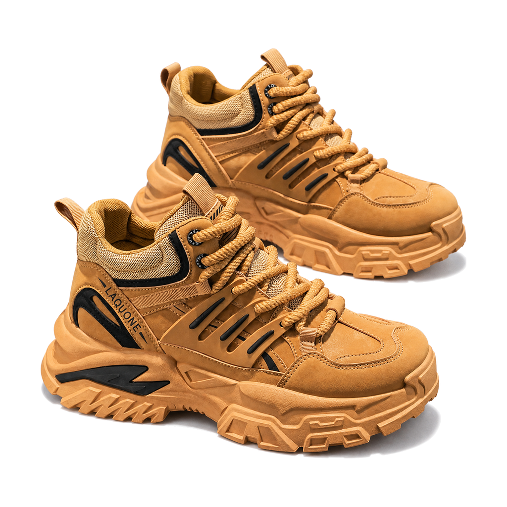 Men's Tan Rugged Hiking Sneakers - studio white background