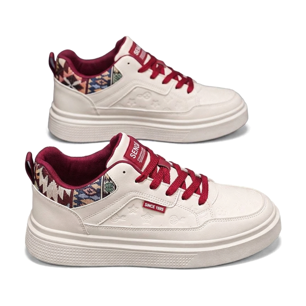 Men's White, Beige and Cream Retro Trainer Sneakers - studio white background