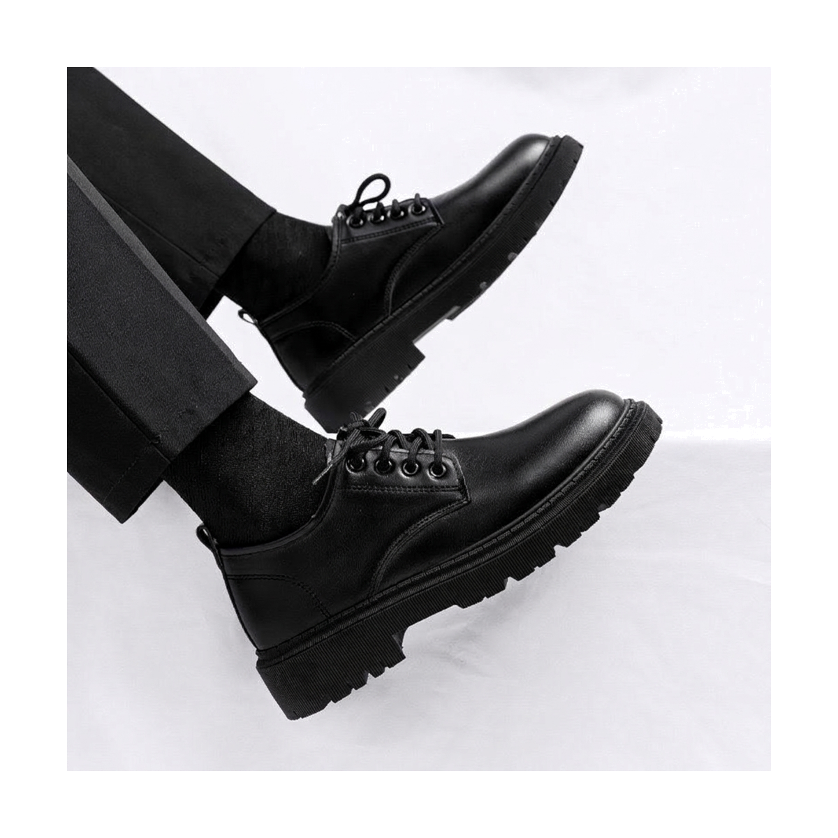 Men's White, Black and Navy Dress Shoes - studio white background