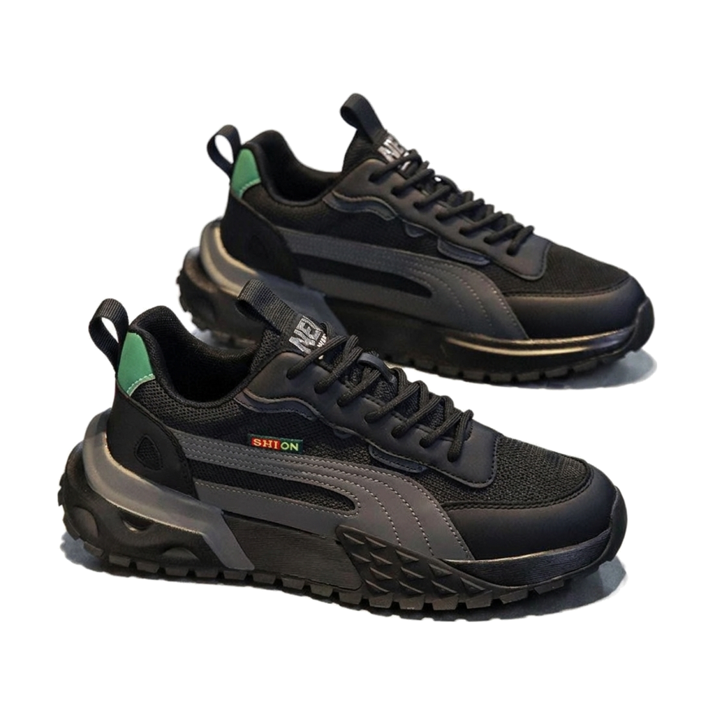 Men's White, Black and Navy Platform Running Sneakers - studio white background