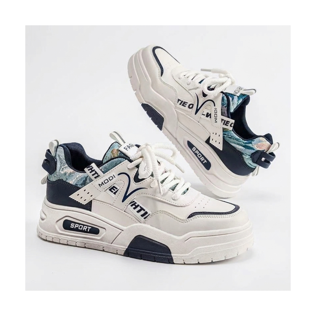 Men's White, Cream and Beige Platform Retro Trainer Sneakers - studio white background