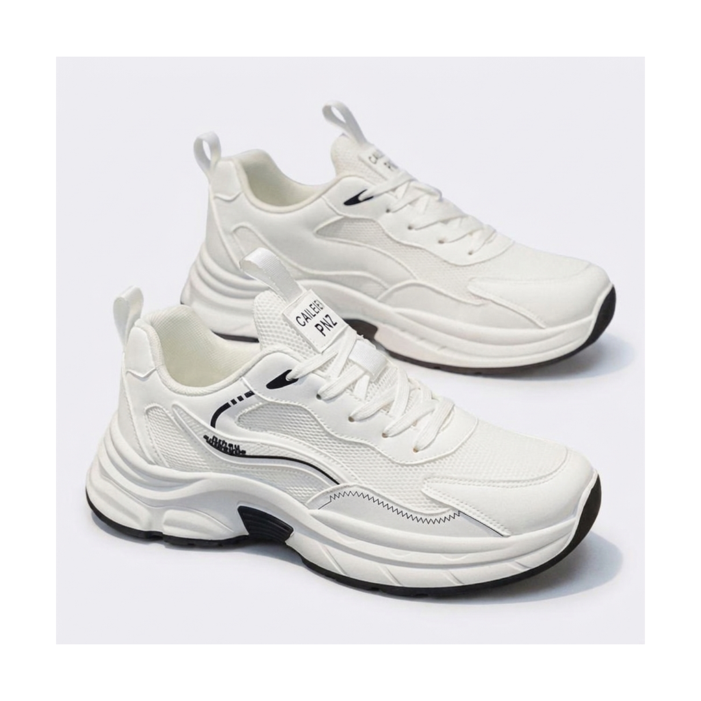 Men's White, Cream and Silver Mesh Platform Running Sneakers - studio white background