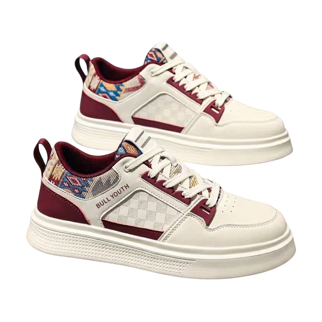 Men's White, Cream and Silver Platform Retro Trainer Sneakers - studio white background