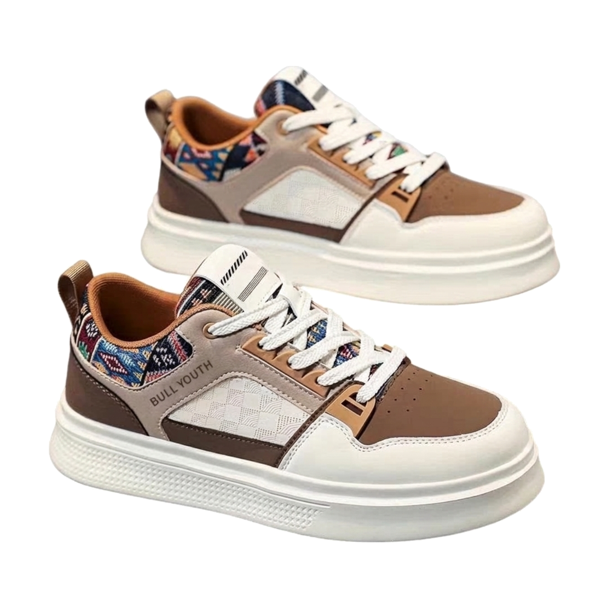 Men's White, Cream and Silver Retro Trainer Sneakers - studio white background