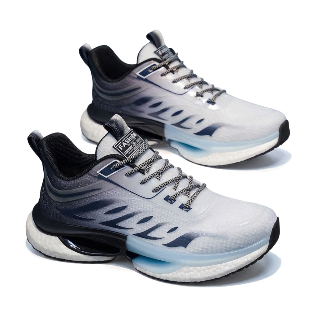 Men's White, Silver and Black Mesh Running Sneakers - studio white background