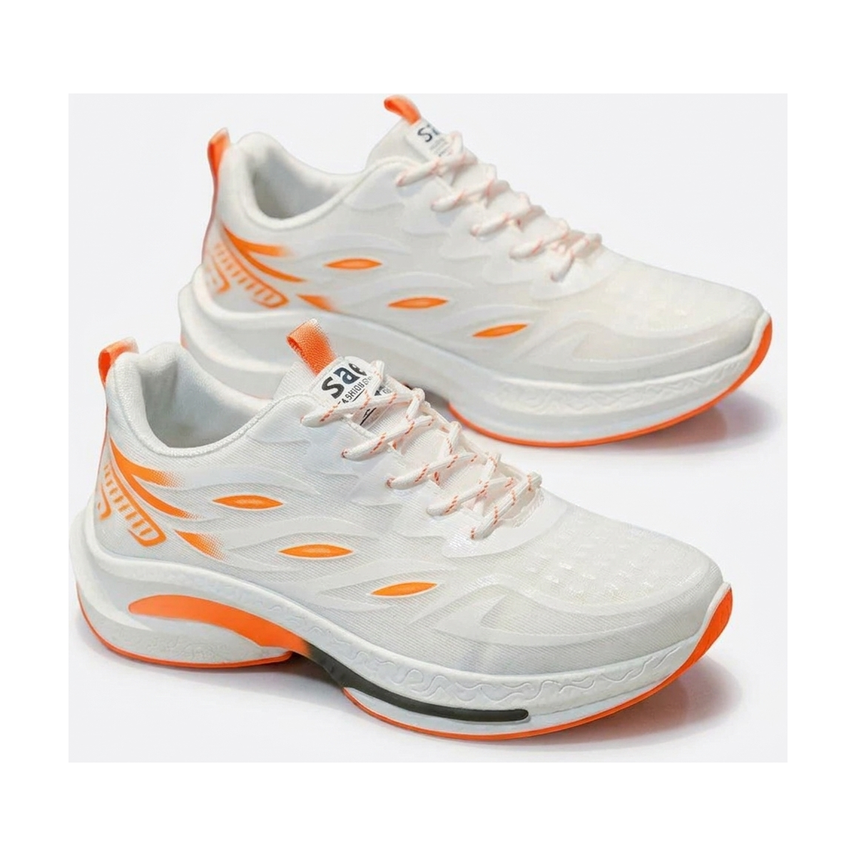 Men's White, Silver and Cream Mesh Platform Casual Sneakers - studio white background