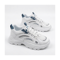 Men's White, Silver and Cream Mesh Platform Running Sneakers - studio white background