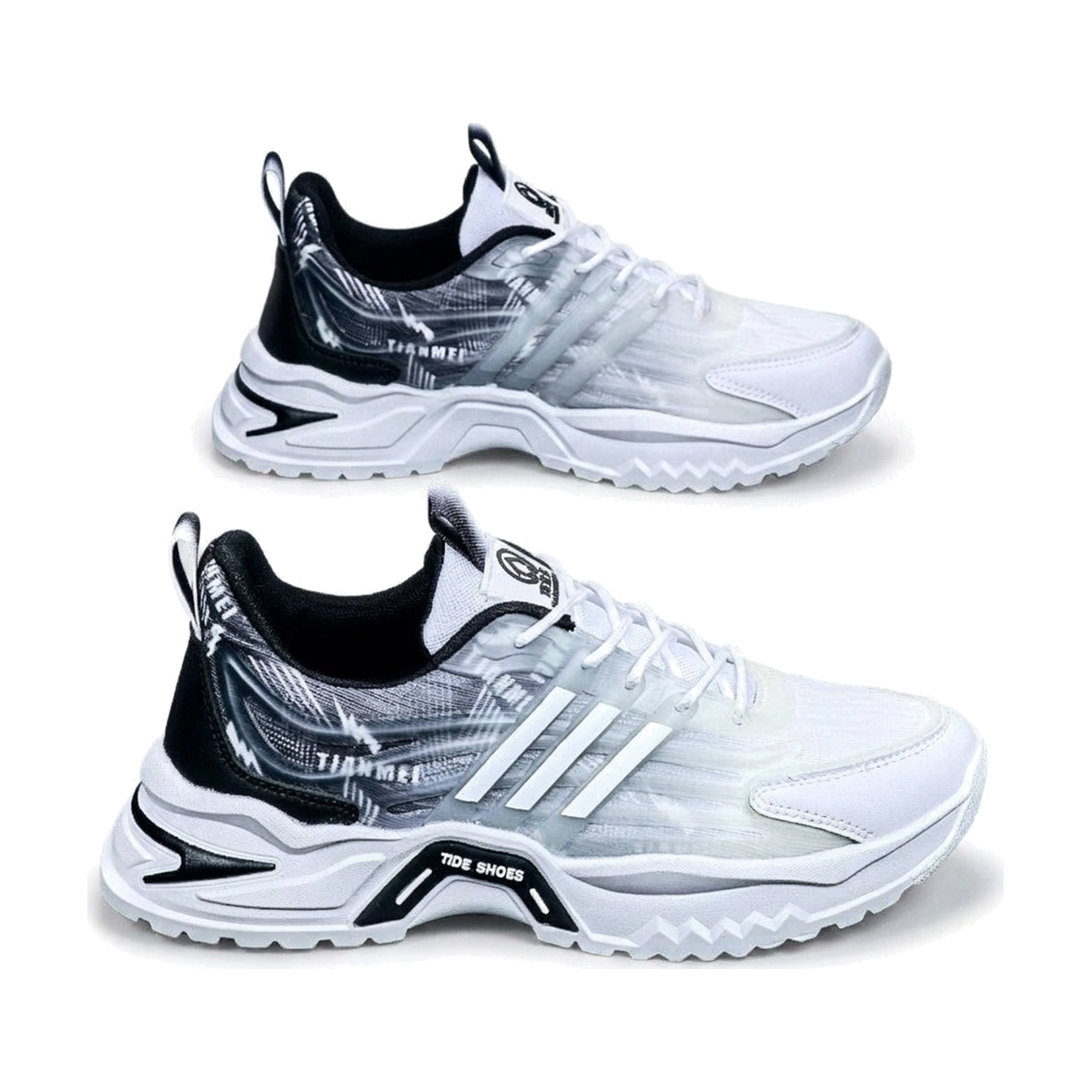 Men's White, Silver and Gray Running Sneakers - studio white background